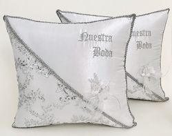 Square Our Wedding "Nuestra Boda" Pillows - White/Ivory