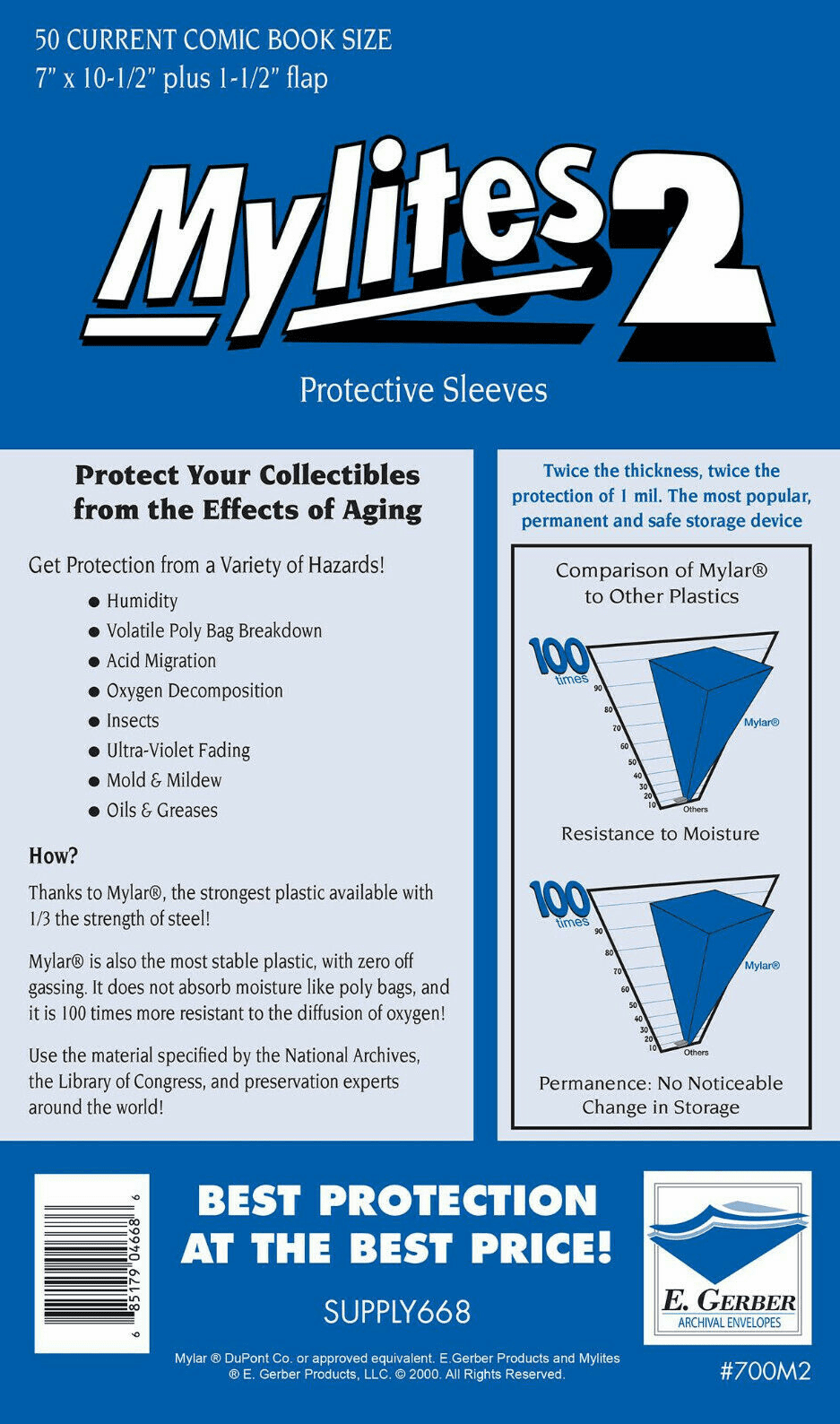 E. Gerber Mylites 2 Comic Book Current Protective Sleeves