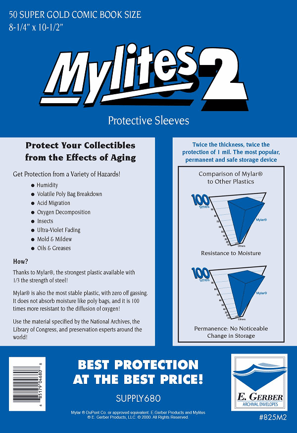 E. Gerber Mylites 2 Comic Book Gold Protective Sleeves