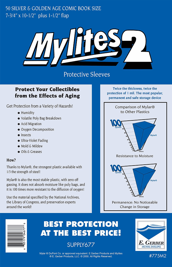 E. Gerber Mylites 2 Comic Book Silver & Gold Protective Sleeves