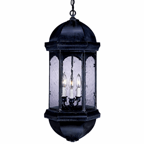 <span class="as-shown">Size: <b>Medium</b> | Dimensions: <b>27.5" H x 12" W x 12" D</b> | Sockets: <b>3-60W Candelabra</b> <br>Finish: <b>Verdi Green</b> | Glass: <b>Water Glass</b></span> Landon Sr. Pendant Style Hanging Copper Lantern