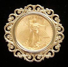 14k Gold Filigree Omega Back Coin Bezel Earrings - ERS-155