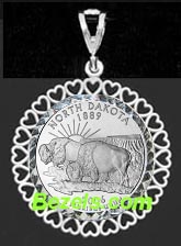Hearts Diamond Cut Sterling Silver Coin Bezel Pendant - DC5
