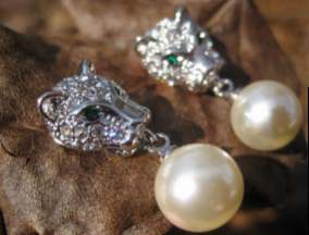Leopard spirit guide pearl crystal earrings