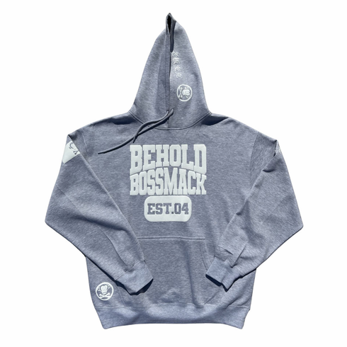 BEHOLD HEATHER GREY AND WHITE HOODIE