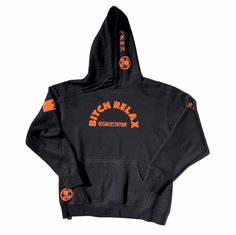 BITCH RELAX ARC  BLACK AND ORANGE HOODIE