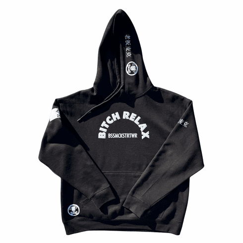 BITCH RELAX ARC BLACK AND WHITE HOODIE