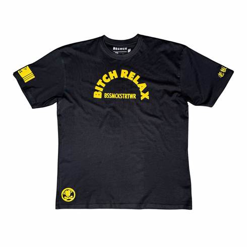BITCH RELAX ARC BLACK AND YELLOW TEE