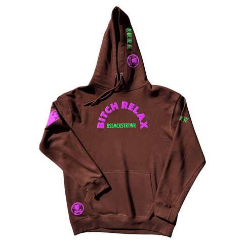 BITCH RELAX ARC BROWN PURPLE AND GREEN HOODIE