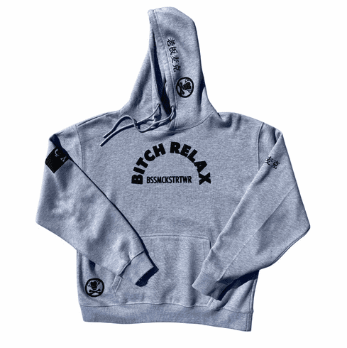 BITCH RELAX ARC HEATHER GREY AND BLACK HOODIE