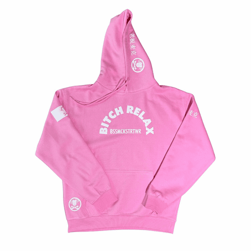 BITCH RELAX ARC ULTRA PINK AND WHITE HOODIE