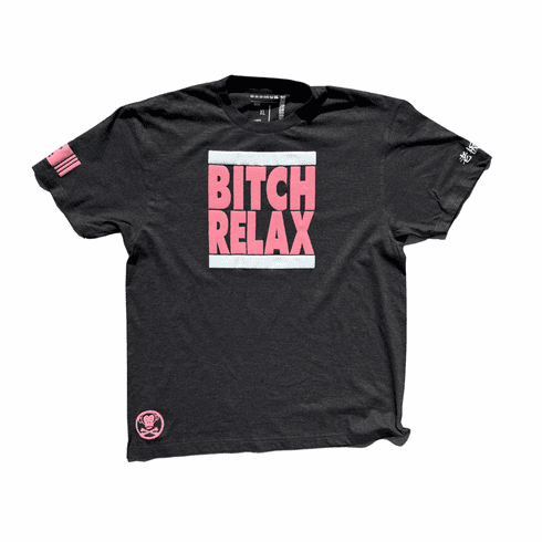 BITCH RELAX CHARCOAL HEATHER GREY PINK AND WHITE TEE