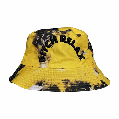 BITCH RELAX YELLOW BLACK AND WHITE BUCKET HAT
