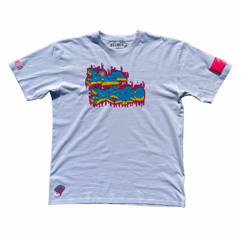 BOSSMACK GRAF POWDER BLUE PINK AND YELLOW TEE