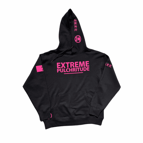 EXTREME PULCHRITUDE BLACK AND PINK HOODIE