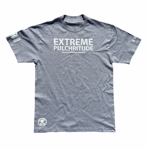 EXTREME PULCHRITUDE HEATHER GREY AND WHITE TEE