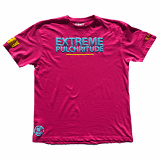 EXTREME PULCHRITUDE HOT PINK POWDER BLUE AND YELLOW TEE