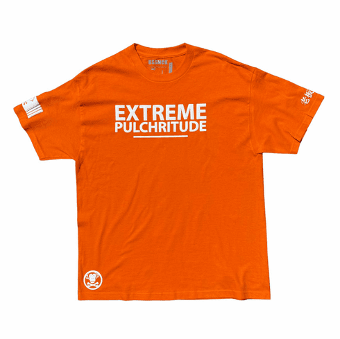 EXTREME PULCHRITUDE ORANGE AND WHITE TEE