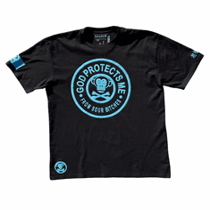 GOD PROTECTS ME FROM SOUR BITCHES BLACK AND POWDER BLUE TEE