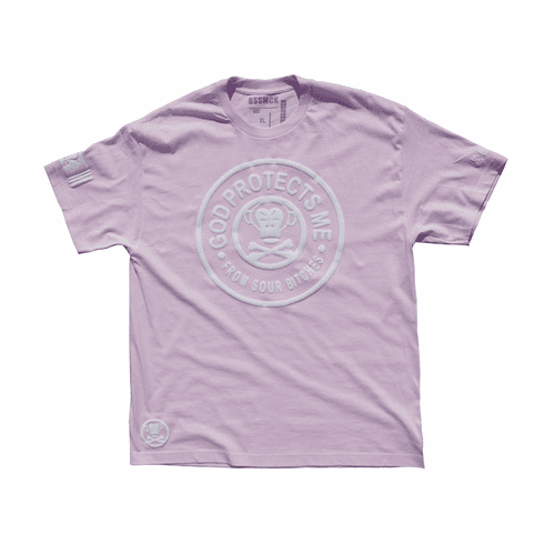 GOD PROTECTS ME FROM SOUR BITCHES PINK AND WHITE TEE