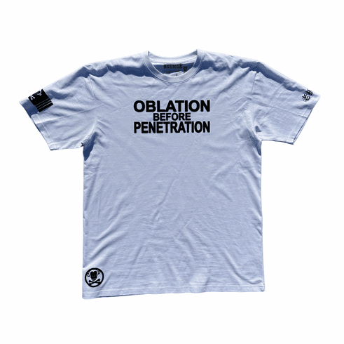 OBLATION BEFORE PENETRATION WHITE AND BLACK TEE
