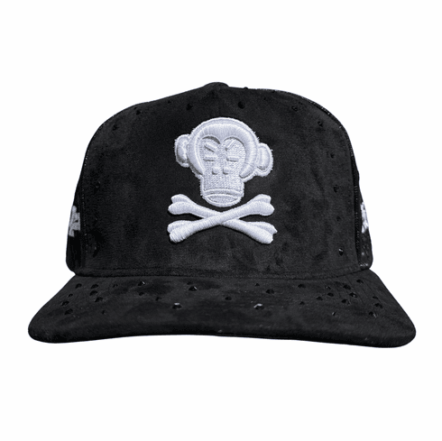 OG LOGO SUEDE BLACK AND WHITE TRUCKER HAT