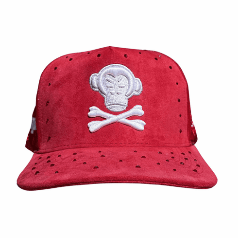 OG LOGO SUEDE RED AND WHITE TRUCKER HAT