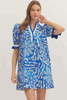 Blue Mod Floral Puff Sleeve MinI Dress
