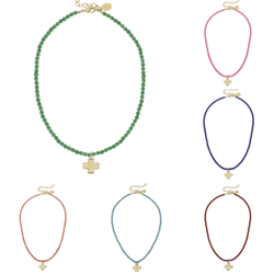 Bright Alys Beaded Necklace with Gold Cross