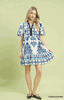 Cerulean Blue Tropical Damask Border Print Mini Dress