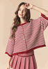 Crimson Striped Half Sleeve Boxy Cardigan