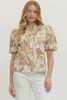 Ecru Floral Print Ruffled V Neck Top