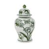 Green & White Hand Painted Chinoiserie Ginger Jar with Lid