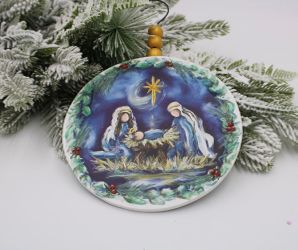 Holy Family Midnight Sky Wooden Ornament