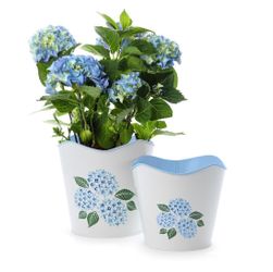 Set of 2 Hydrangea Blue Flower Cachepots 