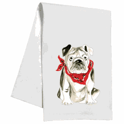 Georgia Handpainted Bulldog with Red Bandana Towel