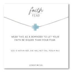 Faith Over Fear Amazonite Gemstone Cross Necklace