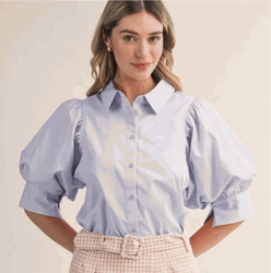 Blue Puff 3/4 Sleeve Blouse