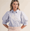 Blue Puff 3/4 Sleeve Blouse
