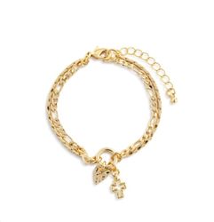 Heart And Cross Gold Layered Charm Bracelet