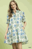 Blue Floral Puff Sleeve Babydoll Mini Dress