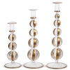 Gold Stripe Set Of Three Glass Candlesticks