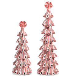 Red & White Candy Ribbon Set Of Two Trees