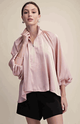 Pink Mock Zip Neck Long Sleeve Blouse