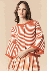 Orange Striped Half Sleeve Boxy Cardigan