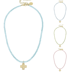 Pastel Alys Beaded Necklace with Gold Cross