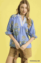 Periwinkle Floral Poplin Puff Sleeve Top