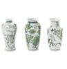 Green & White Hand Painted Chinoiserie Vase