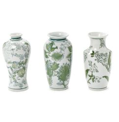Green & White Hand Painted Chinoiserie Vase