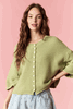 Light Green Curly Edge Half Sleeve Boxy Cardigan